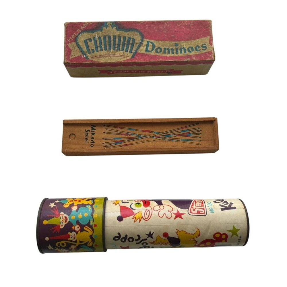 Vintage Kaleidoscope Crown Dominos Mikado Spiel Wooden Sticks Games Toy USA